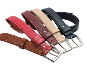 Curved Leather Watch Straps in Fan Arrangement, White Stitching and Shiny Buckles, Isolated