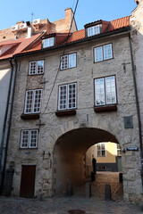 Riga, Latvia. The Swedish Gate (Latvian: Zviedru vārti) was erected 1698 as a part of the Riga Wall to provide access to barracks outside the city wall