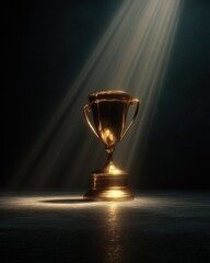 Golden trophy illuminated by spotlight