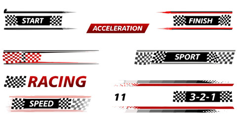 Racing start finish lines and sport speed graphics