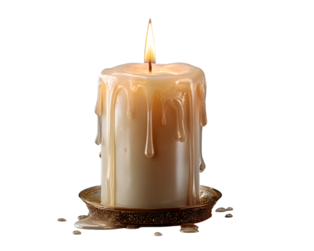 White melting candle isolated on transparent background