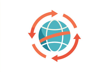 Global network connection with circular arrows and a stylized planet earth illustration