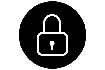 White secure lock icon over black round circle, flat lock security icon for web app logo website android ui design transparent background png file type stock photo