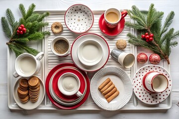 Festive Christmas Dishware: Red & White Tableware with Holiday Decor