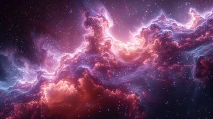 Fototapeta premium Vibrant cosmic nebulae display a breathtaking spectacle of swirling, luminous clouds against a star-studded expanse.