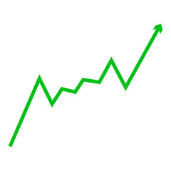 Green upward trending arrow isolated on transparent background representing growth and positive progress