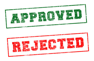 Approved and rejected rubber stamps with grunge effect, isolated on transparent background, for decision making