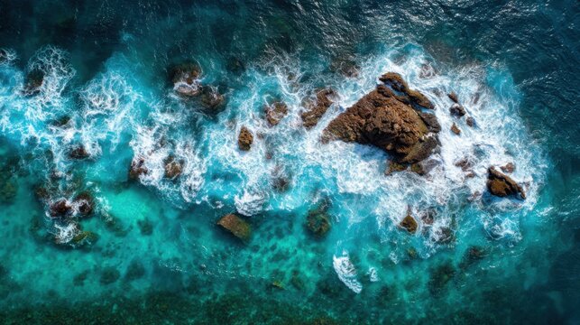 ocean rocks waves aerial view