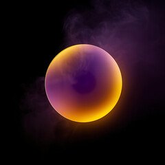 Obraz premium The gradient is a rounded purple-yellow with a slightly blurred color boundary, resulting in a softer, misty effect on a black background.