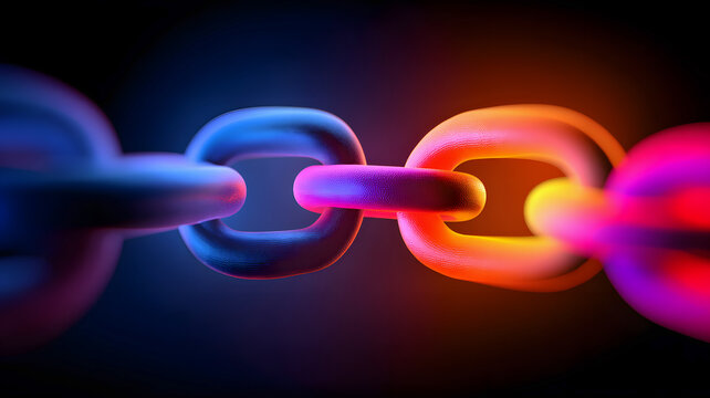 Modern 3D rendered chain link in vibrant blue and orange gradient colors