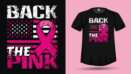 Back the Pink &ndash; Distressed American Flag Pink Ribbon Breast Cancer Awareness T‑Shirt Vector