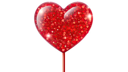 Glossy red heart shaped lollipop on white background