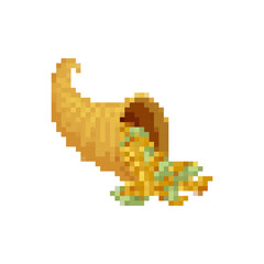 Fototapeta premium Mosaic pixel cornucopia icon filled with colorful harvest. perfect for festive or holiday themes.
