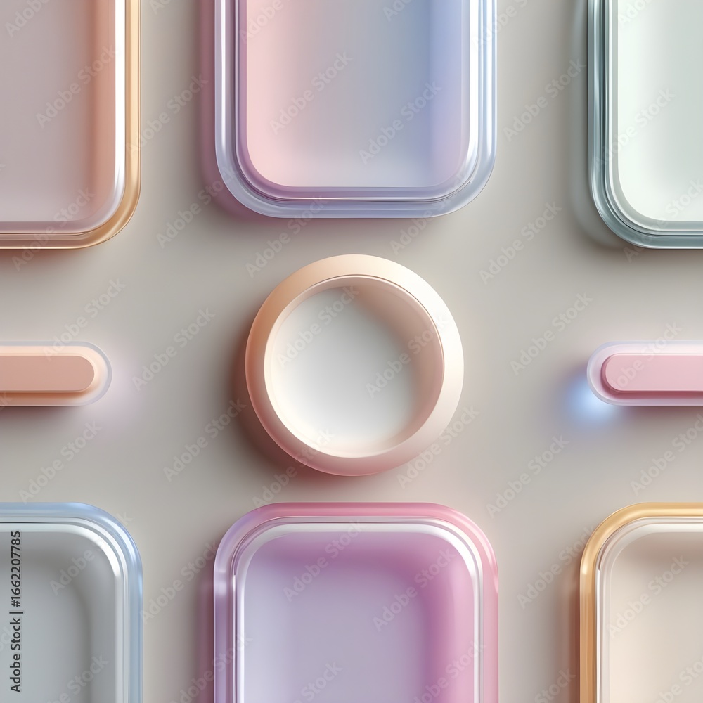 Wall mural glassmorphism web interface buttons with transparent floating style