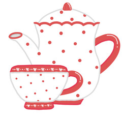 cute polka dot teapot and teacup
