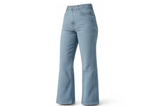 Light blue flared jeans isolated on transparent background