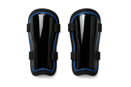 Black and blue soccer shin guards isolated on transparent background