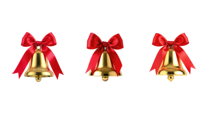 Red ribbon gold bell on transparent background png