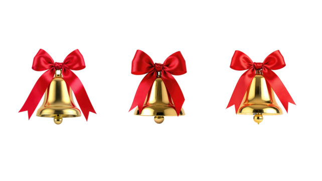 Red ribbon gold bell on transparent background png