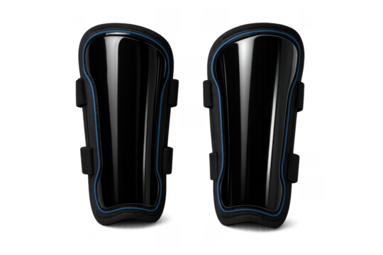 Black Soccer Shin Guards Protecting Legs During a Match on Transparent Background