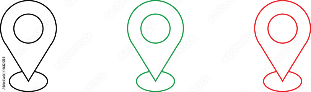 Wall mural location,map,pin a digital vector illustration of three outlined map pin icons in black green and re