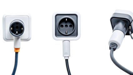 Electrical plugs and charging connector isolated on a transparent background power outlets