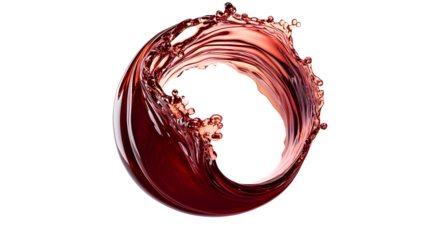 Red wine splash forming a circular wave on white background isolated on a transparent background