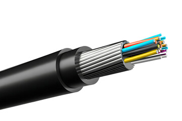 Fiber optic cable with colorful wires isolated on a transparent background technology