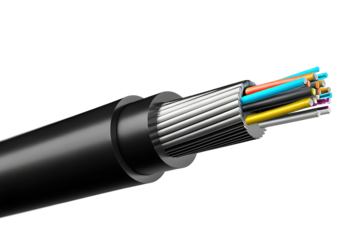 Fiber optic cable with colorful wires isolated on a transparent background technology