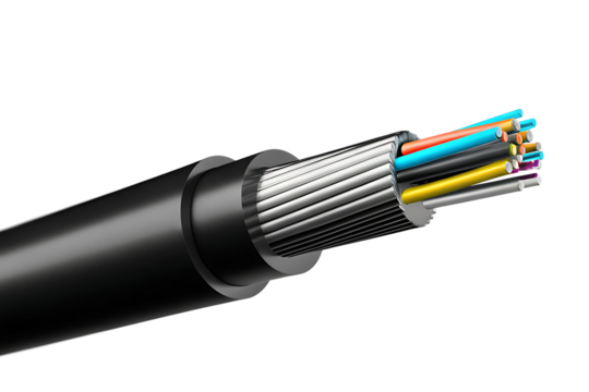 Fiber optic cable with colorful wires isolated on a transparent background technology - Powered by Adobe