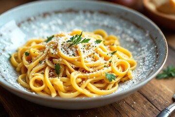 Delicious Linguine Pasta with Parmesan Cheese and Parsley Garnish