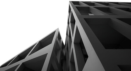 Abstract Black and White Architectural Grid - Modern Urban Building Structure with Geometric Patterns and Contrasting Shadows