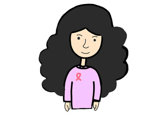 A Cartoon of a little girl wearing a sweater with World AIDS Day symbol, PNG with transparent background, for awareness use.