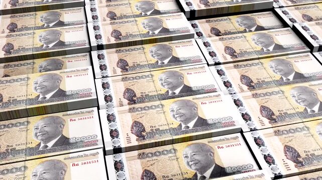 Cambodia 50,000 Riel Banknote Horizontal 3D Animation - Finance and Money Concept