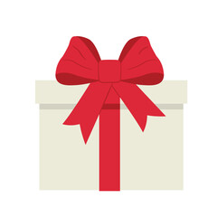 white gift box with red ribbon; present box, holiday surprise, Christmas or birthday celebration, perfect for seasonal greeting cards and design projects- vector illustration