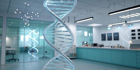 Dna helix in a modern science laboratory setting