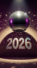 Disco Ball Reflecting a 2026 Mosaic for a New Year's Celebration