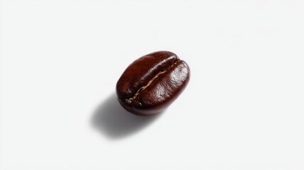 Obraz premium A close-up image of a single coffee bean on a white background. The glossy surface and rich color highlight its freshness. Perfect for coffee lovers and culinary crafts. AI