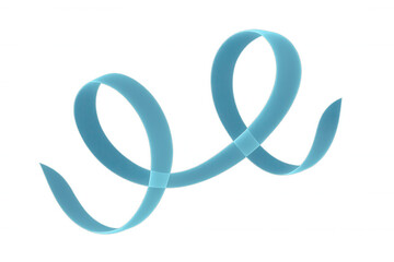 Waving light blue ribbon creating abstract shapes on transparent background, ideal for graphic design projects