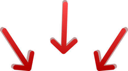  gradient red 3D triple downward arrows  isolated on transparent background