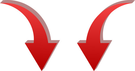 Gradient red 3D Double Down Arrow Icon Isolated on Transparent Background