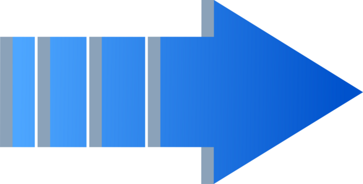  Gradient blue 3D Arrow Icon  pointing right with stripes isolated on transparent background