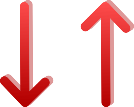 Gradient red 3D Up and Down Arrow Icon Isolated on Transparent Background