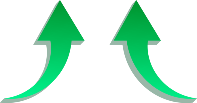  gradient green 3D Split Up Arrows Icon Isolated on Transparent Background