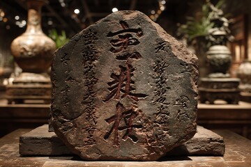 Old asian writing stone high resolution picture