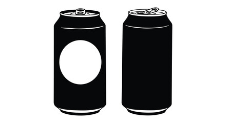 Black and white illustration of two soda cans with pull tabs