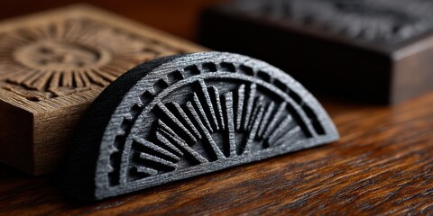 woodcut art, a thick black-and-white woodcut carving of a taco, with bold details, set against a rustic wooden table