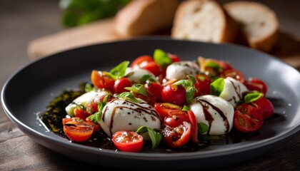 Experience the freshness of a traditional Caprese salad with vibrant colors.