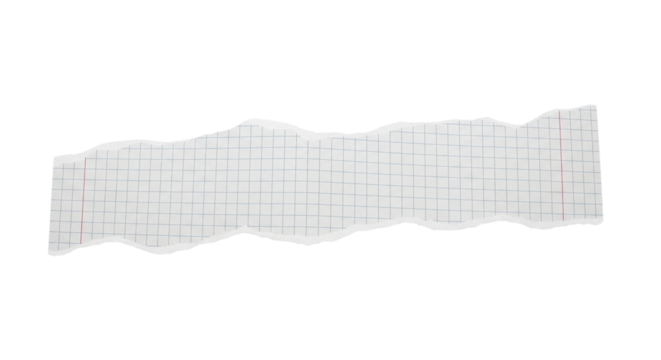 A piece of white graph paper torn with irregular edges against a solid in a studio shot