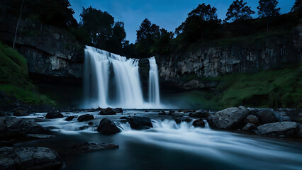 Majestic Power of a Scenic Waterfall Surrounded by Lush Cliffs, Flowing River, and Vibrant Nature &ndash; Ideal for Travel Inspiration, Landscape Photography, Outdoor Adventures, 32K Revolutions 